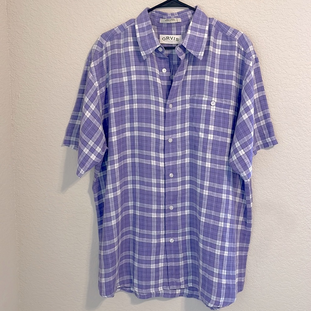 Orvis Purple Plaid Casual Button Down Shirt
